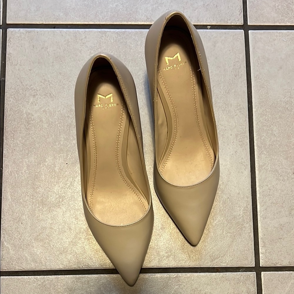 Marc Fisher Beige Pointed Toe Zala Block Heels Pump